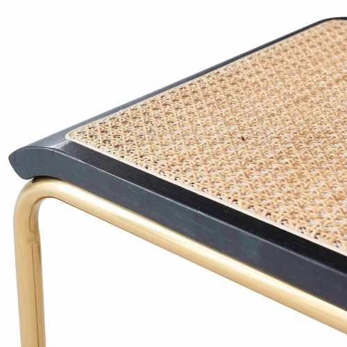 SILLA WEBSTER RECTA NEGRA RATÁN NATURAL PATAS DORADAS