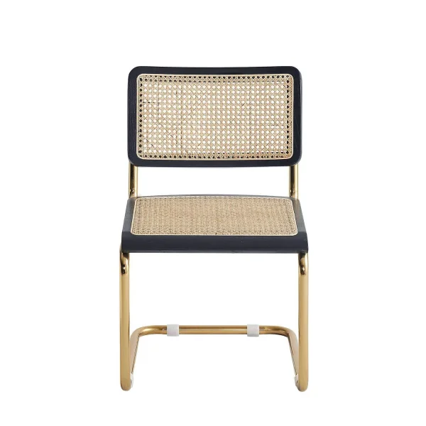 SILLA WEBSTER RECTA NEGRA RATÁN NATURAL PATAS DORADAS