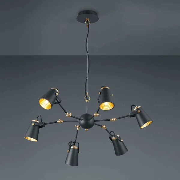 LÁMPARA DE TECHO 6 LUCES METAL NEGRO E14 QUILES