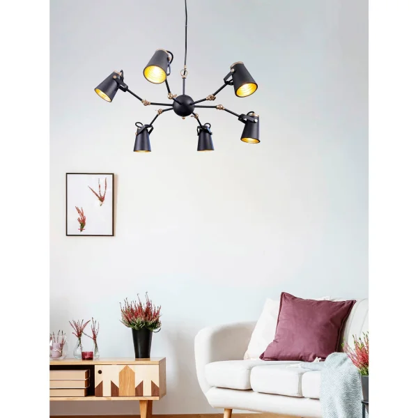 LÁMPARA DE TECHO 6 LUCES METAL NEGRO E14 QUILES