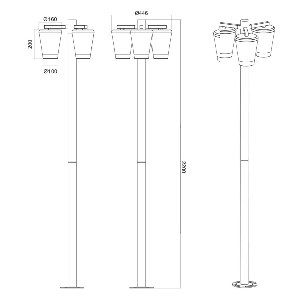 FAROLA 3 LUCES ANTRACITA E27 IP44 LOTUS