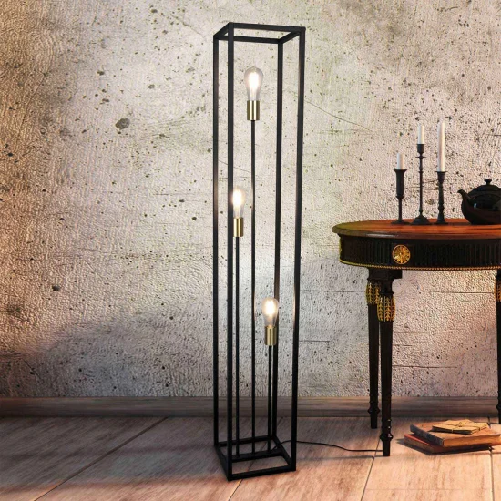 LÁMPARA DE PIE 3 LUCES METAL NEGRO E27 GALDUR