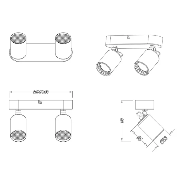 FOCO 2 LUCES METAL NEGRO GU10 WERNER