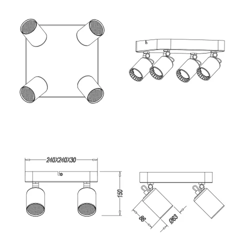 FOCO 4 LUCES METAL BLANCO GU10 WERNER FOCO 4 LUCES METAL BLANCO GU10 WERNER