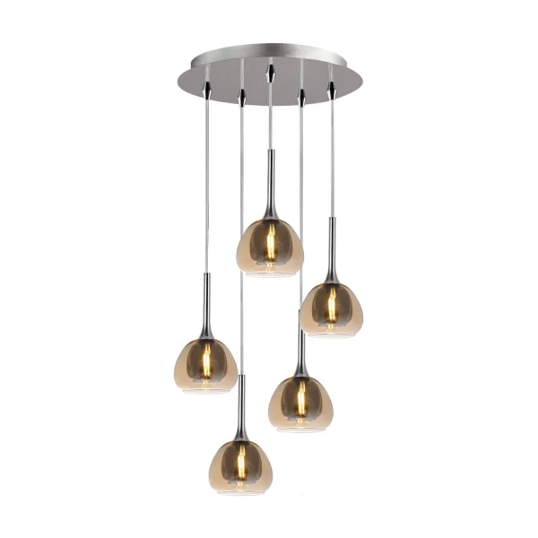 LÁMPARA DE TECHO 5 LUCES CRISTAL EXTERIOR ÁMBAR INTERIOR FUMÉ Ø45 NOLINA