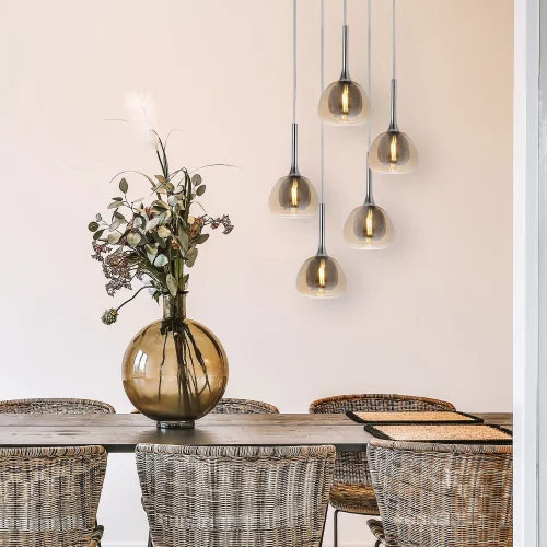 LÁMPARA DE TECHO 5 LUCES CRISTAL EXTERIOR ÁMBAR INTERIOR FUMÉ Ø45 NOLINA