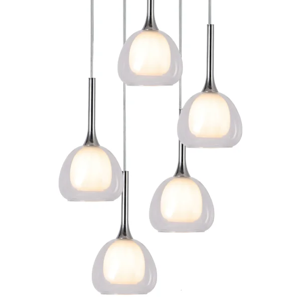 LÁMPARA DE TECHO 5 LUCES CRISTAL EXTERIOR TRANSPARENTE INTERIOR BLANCO Ø45 NOLINA