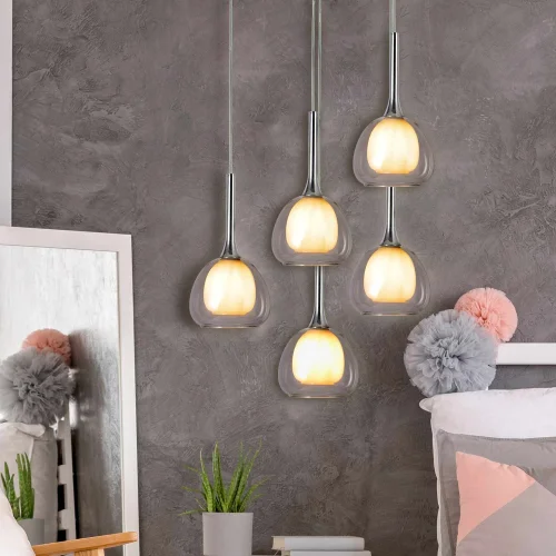 LÁMPARA DE TECHO 5 LUCES CRISTAL EXTERIOR TRANSPARENTE INTERIOR BLANCO Ø45 NOLINA