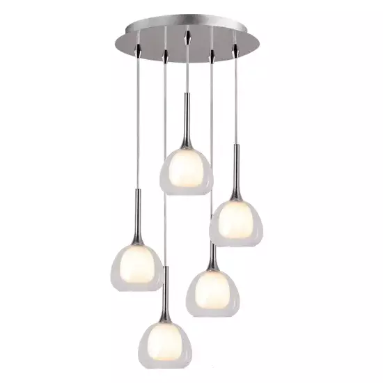 LÁMPARA DE TECHO 5 LUCES CRISTAL EXTERIOR TRANSPARENTE INTERIOR BLANCO Ø45 NOLINA 2