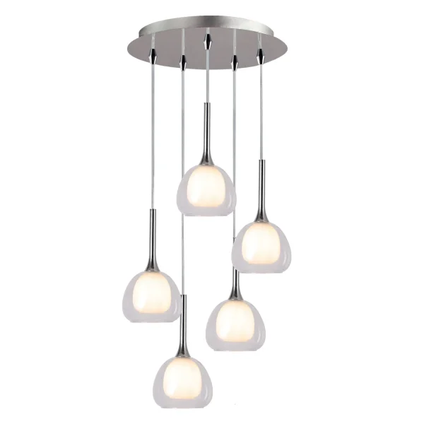 LÁMPARA DE TECHO 5 LUCES CRISTAL EXTERIOR TRANSPARENTE INTERIOR BLANCO Ø45 NOLINA