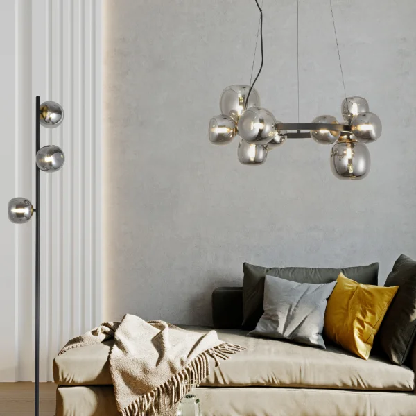 LÁMPARA DE PIE 3 LUCES HIERRO PAVÓN/NEGRO NICOLETTA LÁMPARA DE PIE 3 LUCES HIERRO PAVÓN/NEGRO NICOLETTA