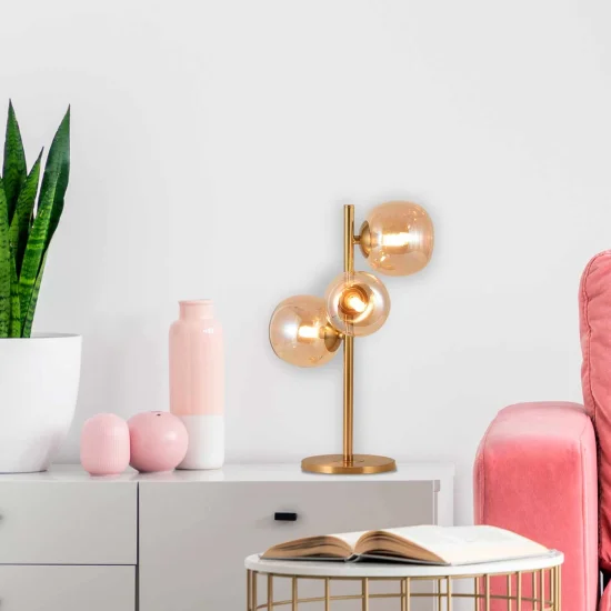 LÁMPARA DE MESA 3 LUCES HIERRO DORADO NICOLETTA