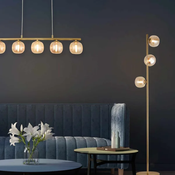 LÁMPARA DE PIE 3 LUCES HIERRO DORADO NICOLETTA LÁMPARA DE PIE 3 LUCES HIERRO DORADO NICOLETTA