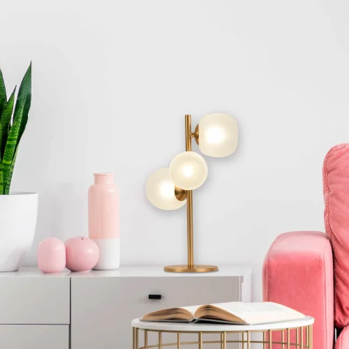 LÁMPARA DE MESA 3 LUCES HIERRO DORADO TULIPA BLANCA NICOLETTA