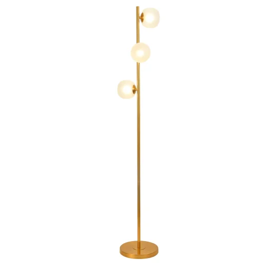 LÁMPARA DE PIE 3 LUCES HIERRO DORADO TULIPA BLANCA NICOLETTA