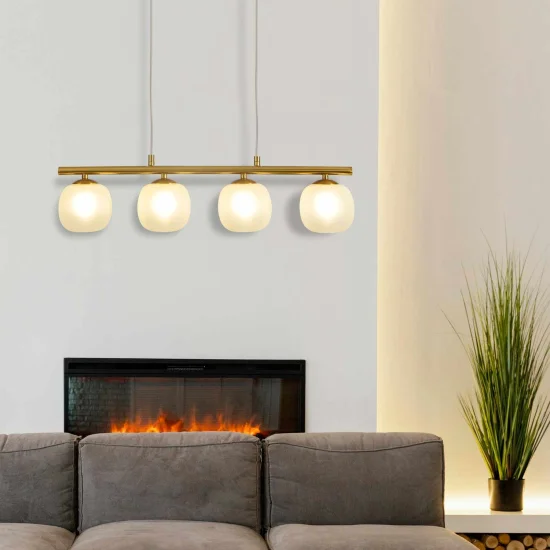 LÁMPARA DE TECHO 4 LUCES HIERRO DORADO TULIPA BLANCA NICOLETTA