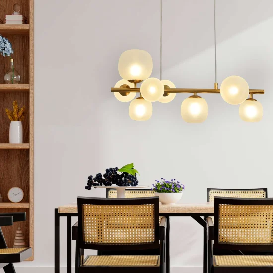 LÁMPARA DE TECHO 8 LUCES HIERRO DORADO TULIPA BLANCA NICOLETTA