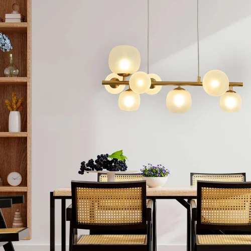 LÁMPARA DE TECHO 8 LUCES HIERRO DORADO TULIPA BLANCA NICOLETTA