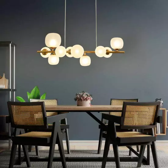 LÁMPARA DE TECHO 10 LUCES HIERRO DORADO TULIPA BLANCA NICOLETTA