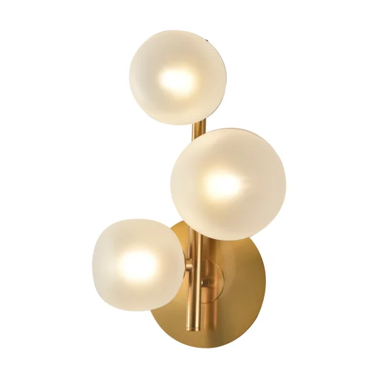 APLIQUE DE PARED 3 LUCES HIERRO DORADO TULIPA BLANCA NICOLETTA