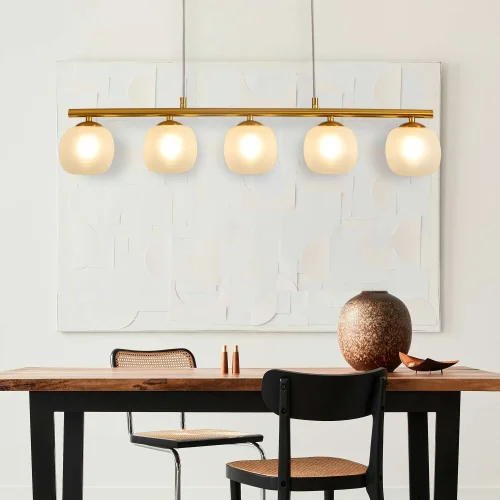 LÁMPARA DE TECHO 5 LUCES HIERRO DORADO TULIPA BLANCA NICOLETTA