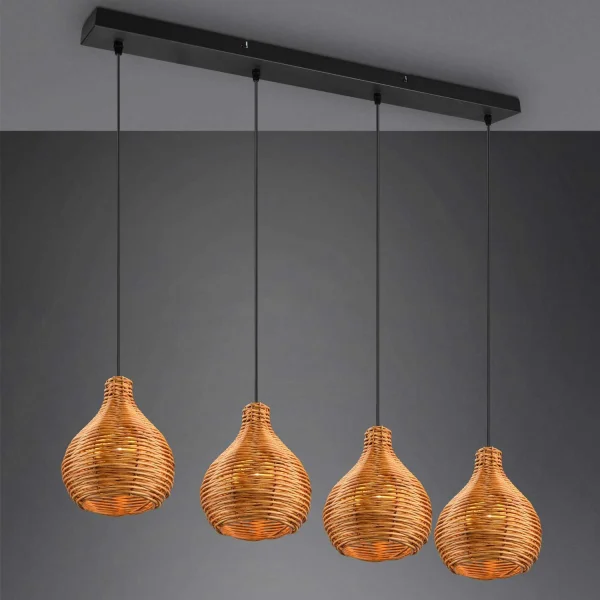 LÁMPARA DE TECHO 4 LUCES RATTAN NATURAL ELOK