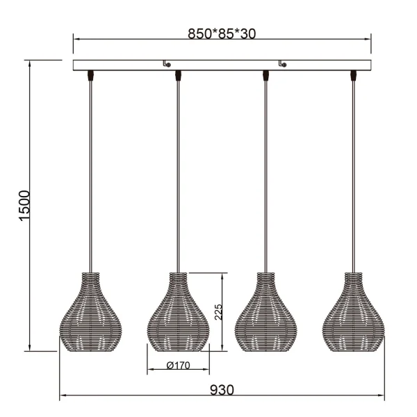 LÁMPARA DE TECHO 4 LUCES RATTAN NATURAL ELOK