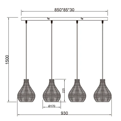 LÁMPARA DE TECHO 4 LUCES RATTAN NATURAL ELOK