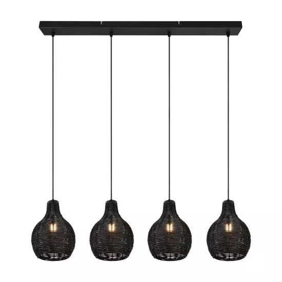 LÁMPARA DE TECHO 4 LUCES RATTAN NEGRO ELOK