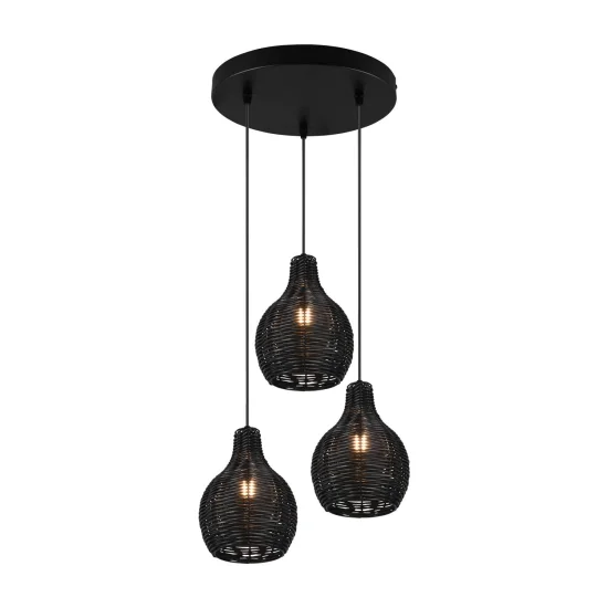 LÁMPARA DE TECHO 3 LUCES RATTAN NEGRO ELOK