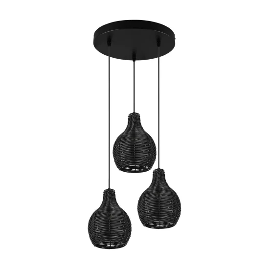 LÁMPARA DE TECHO 3 LUCES RATTAN NEGRO ELOK 2