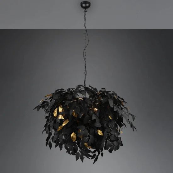 LÁMPARA DE TECHO 4 LUCES Ø 70CM HOJAS NEGRAS 2