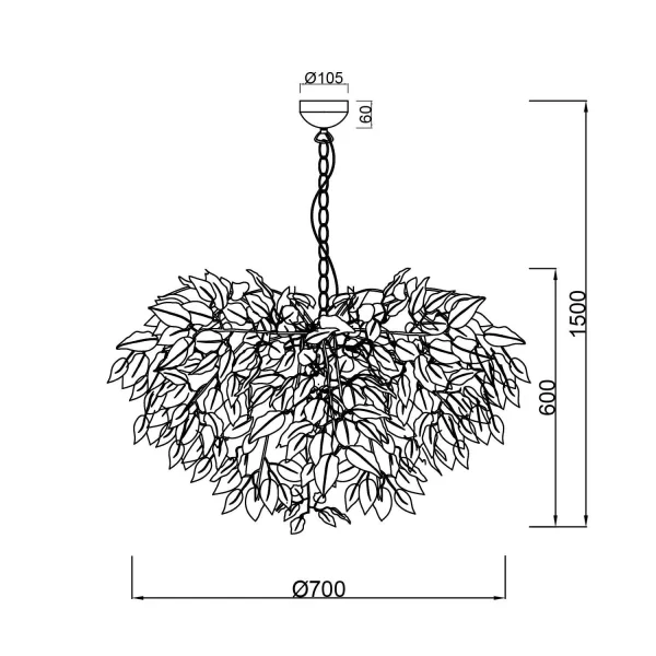 LÁMPARA DE TECHO 4 LUCES Ø 70CM HOJAS NEGRAS