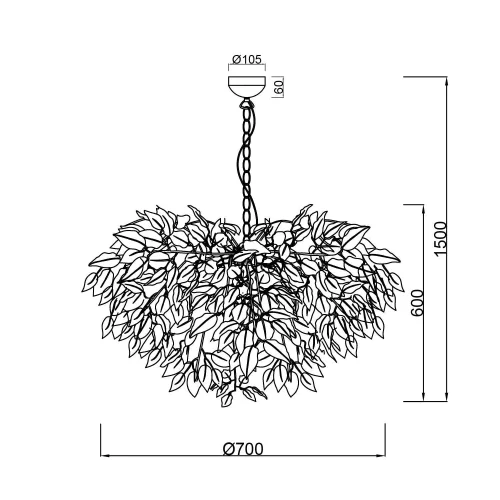 LÁMPARA DE TECHO 4 LUCES Ø 70CM HOJAS NEGRAS