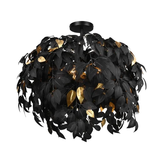 PLAFÓN DE TECHO 3 LUCES Ø 70CM HOJAS NEGRAS