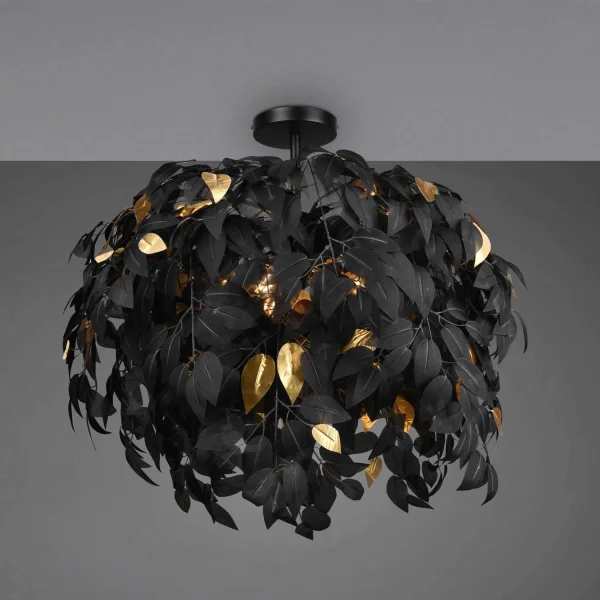 PLAFÓN DE TECHO 3 LUCES Ø 70CM HOJAS NEGRAS PLAFÓN DE TECHO 3 LUCES Ø 70CM HOJAS NEGRAS