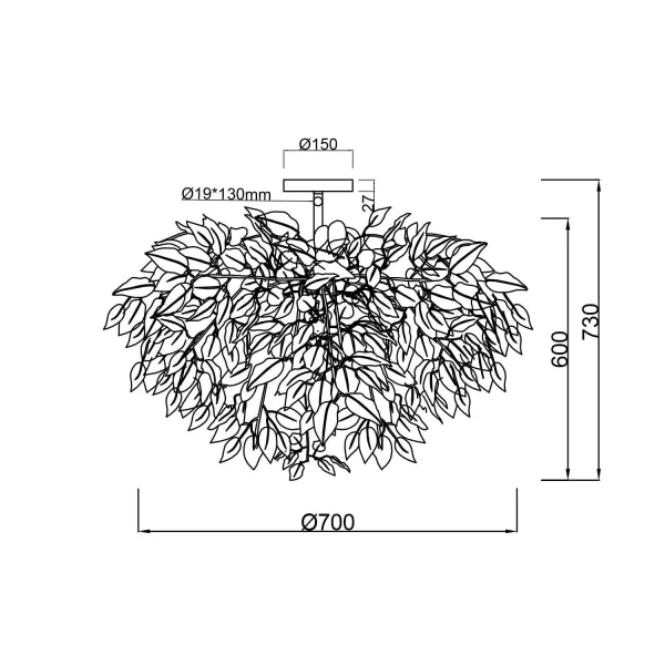 PLAFÓN DE TECHO 3 LUCES Ø 70CM HOJAS NEGRAS PLAFÓN DE TECHO 3 LUCES Ø 70CM HOJAS NEGRAS