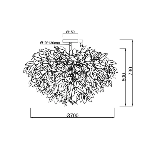 PLAFÓN DE TECHO 3 LUCES Ø 70CM HOJAS NEGRAS PLAFÓN DE TECHO 3 LUCES Ø 70CM HOJAS NEGRAS