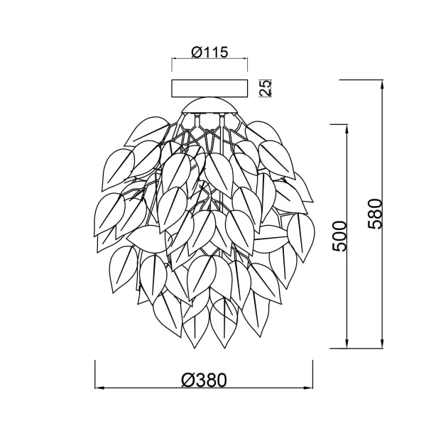 PLAFÓN DE TECHO 1 LUZ Ø 38CM HOJAS NEGRAS