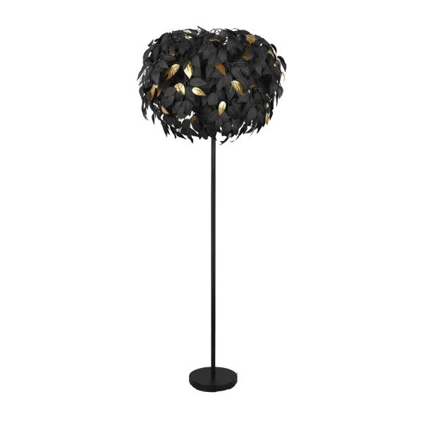 LÁMPARA DE PIE 3 LUCES Ø 70CM HOJAS NEGRAS