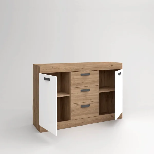 Muebles salon moderno Argos blanco mate y naturale (mesa  tv+aparador+estanteria)