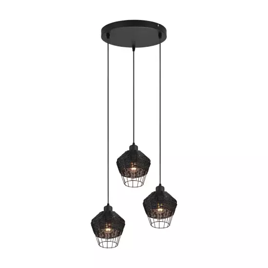 LÁMPARA DE TECHO 3 LUCES RATTAN NEGRO GALADRIEL