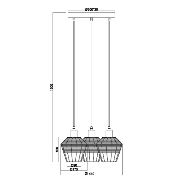 LÁMPARA DE TECHO 3 LUCES RATTAN NEGRO GALADRIEL LÁMPARA DE TECHO 3 LUCES RATTAN NEGRO GALADRIEL