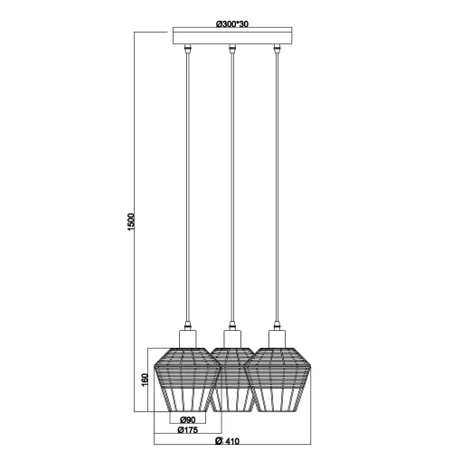 LÁMPARA DE TECHO 3 LUCES RATTAN NEGRO GALADRIEL LÁMPARA DE TECHO 3 LUCES RATTAN NEGRO GALADRIEL