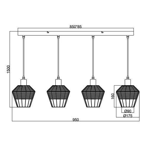LÁMPARA DE TECHO 4 LUCES RATTAN NEGRO GALADRIEL