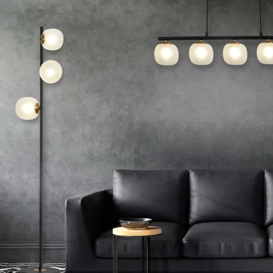 LÁMPARA DE PIE 3 LUCES HIERRO NEGRO TULIPA BLANCA NICOLETTA 2
