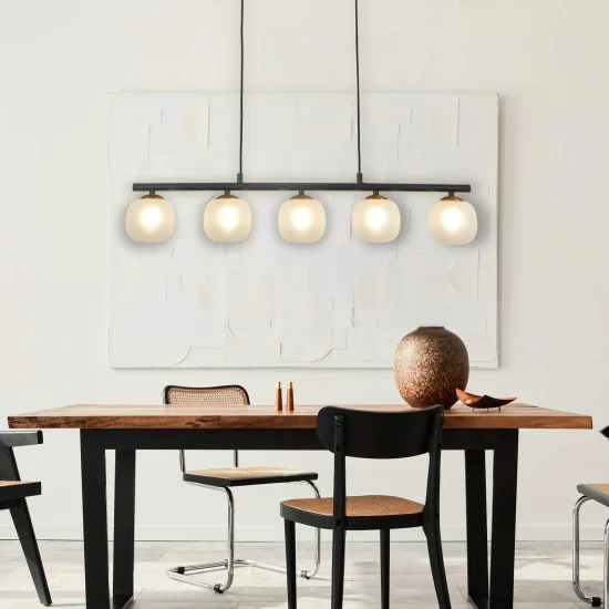 LÁMPARA DE TECHO 5 LUCES HIERRO NEGRO TULIPA BLANCA NICOLETTA