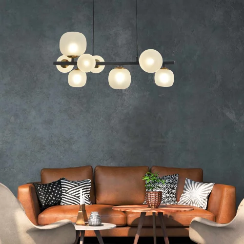 LÁMPARA DE TECHO 8 LUCES HIERRO NEGRO TULIPA BLANCA NICOLETTA