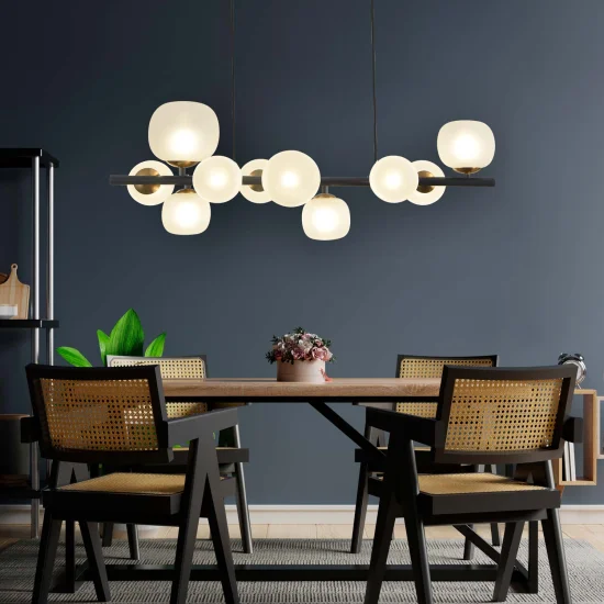 LÁMPARA DE TECHO 10 LUCES HIERRO NEGRO TULIPA BLANCA NICOLETTA