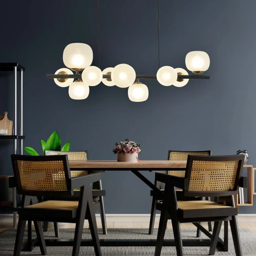 LÁMPARA DE TECHO 10 LUCES HIERRO NEGRO TULIPA BLANCA NICOLETTA